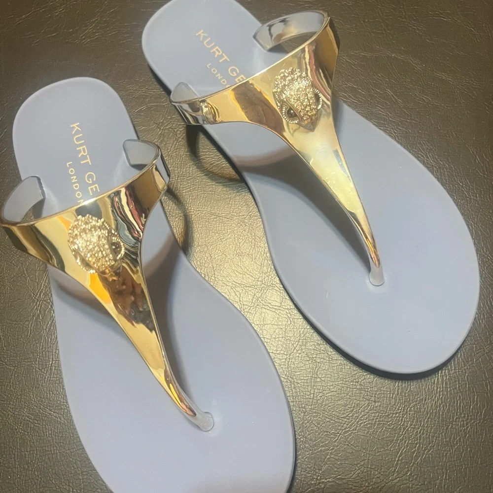 Kurt Geiger London Maddison T-Bar Metallic Silver and Blue Sandals Size 6 NEW - Picture 5 of 14
